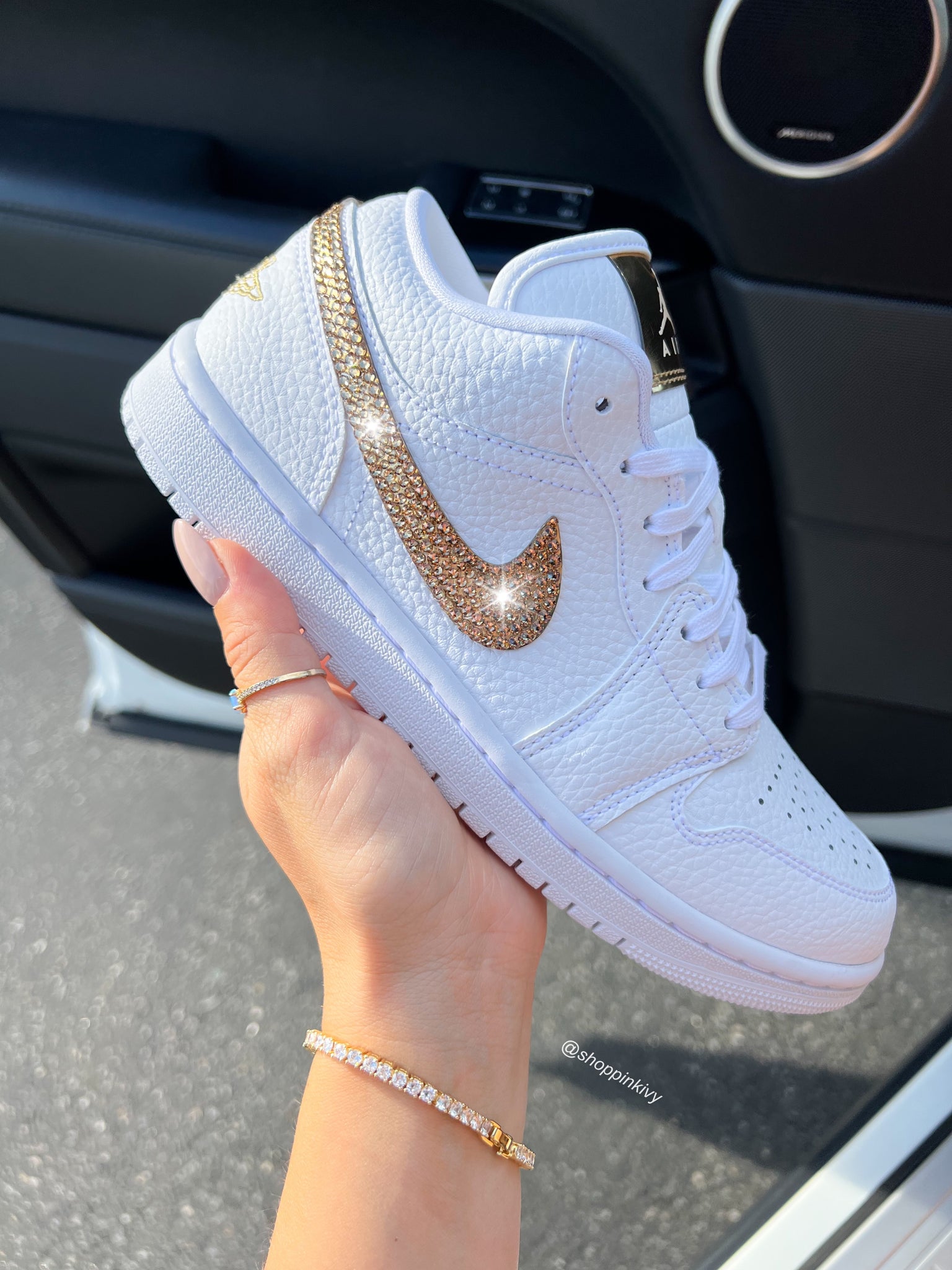 White Gold Swarovski Women’s Air Jordan Retro Low Shoes