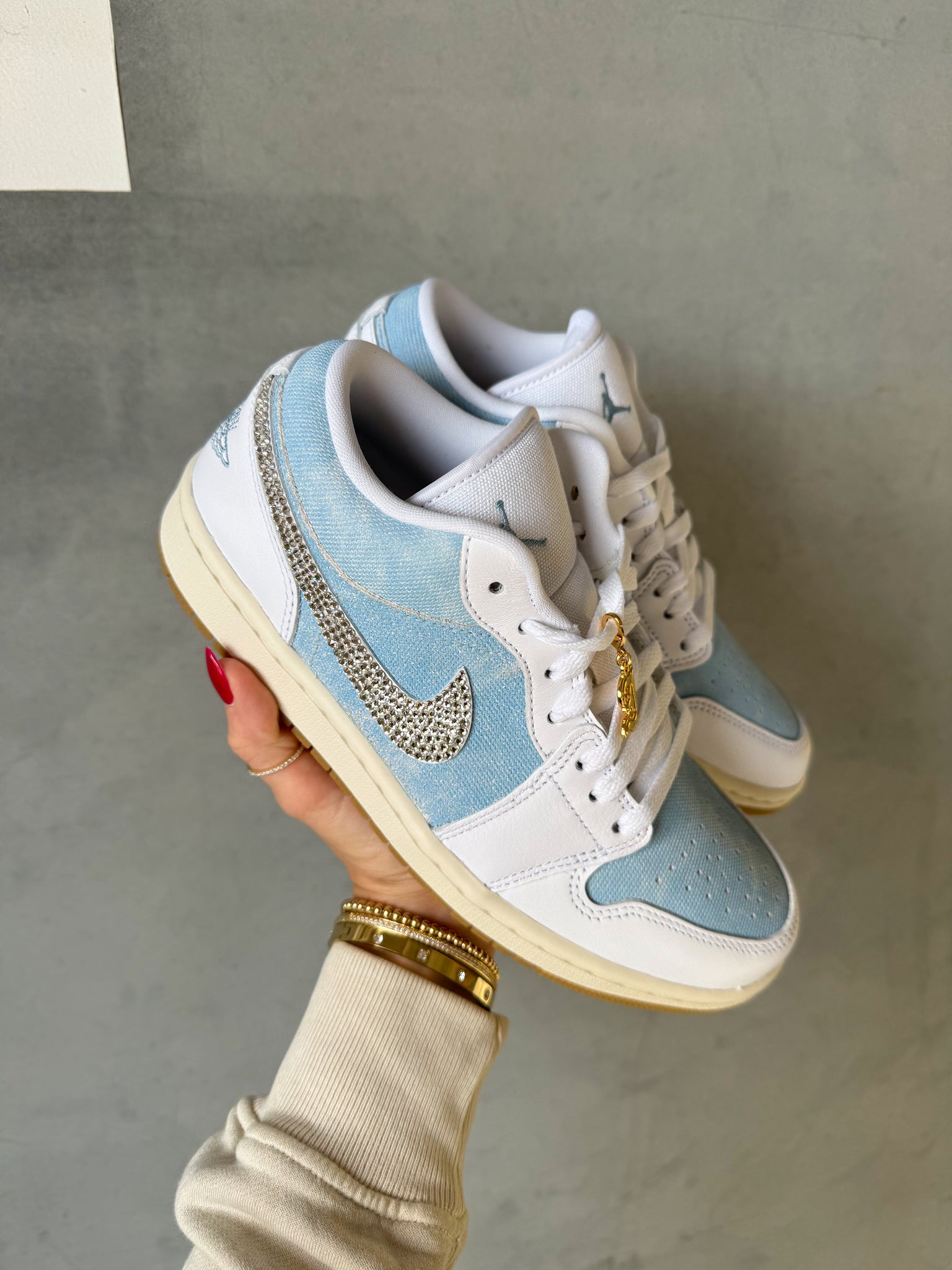 Denim Special Edition Swarovski Women’s Air Jordan 1 Low Shoes