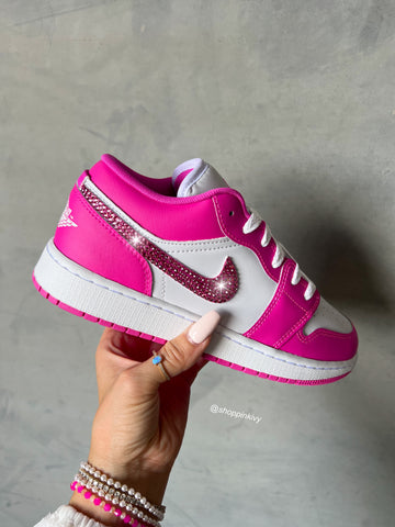 Hot Pink Swarovski Women’s Air Jordan 1 Low Shoes
