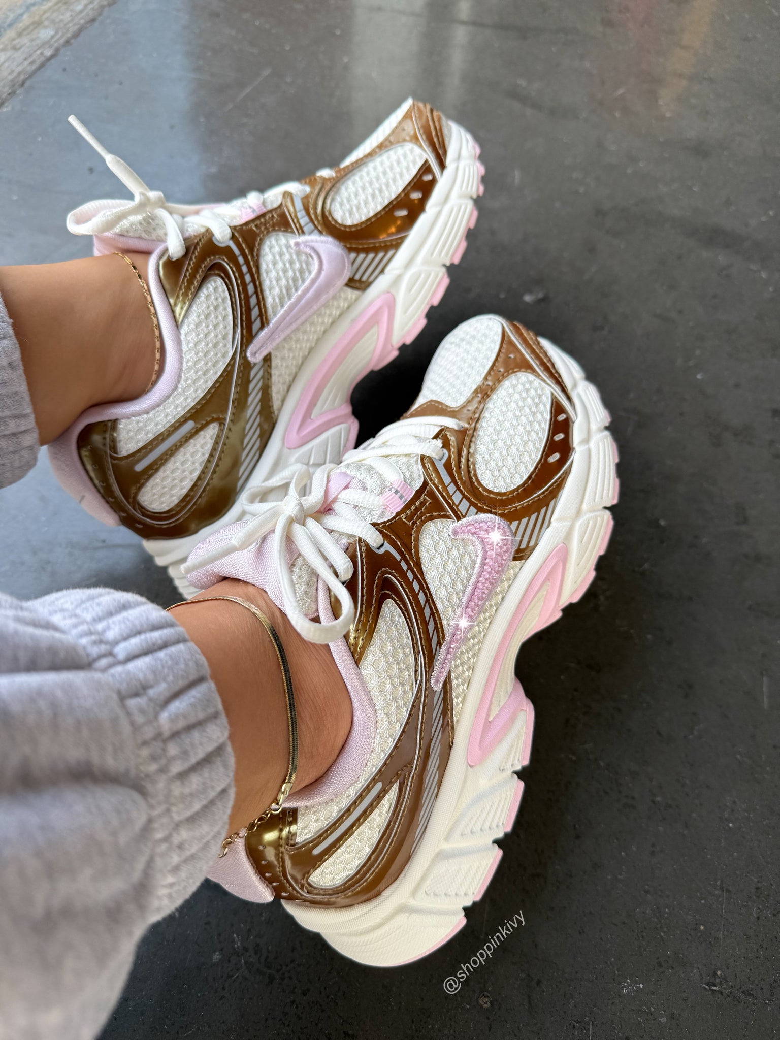 Pearl Pink Gold Swarovski Womens Nike Shoes