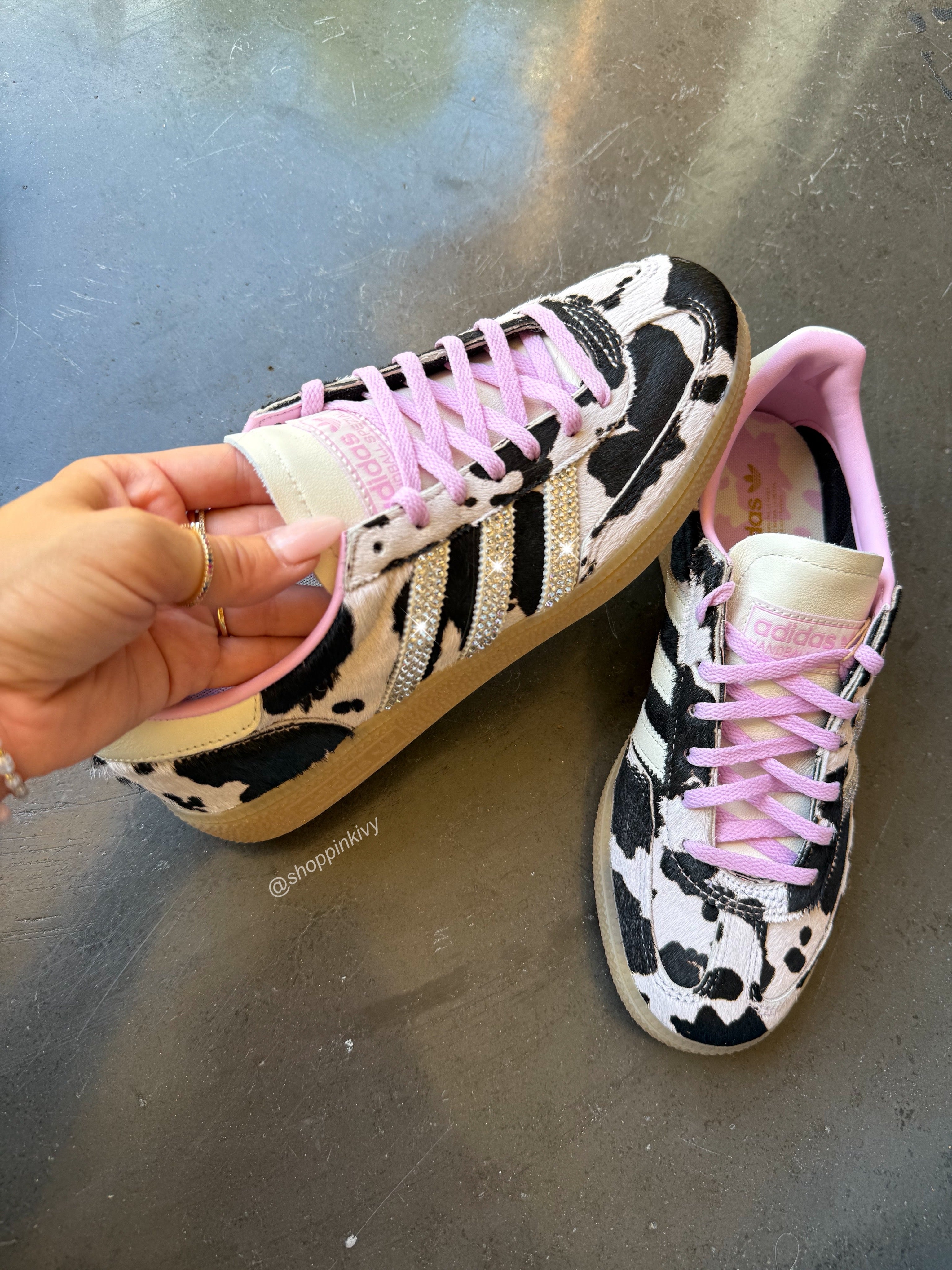 Pink Cow Print Swarovski Adidas Original Spezial Shoes