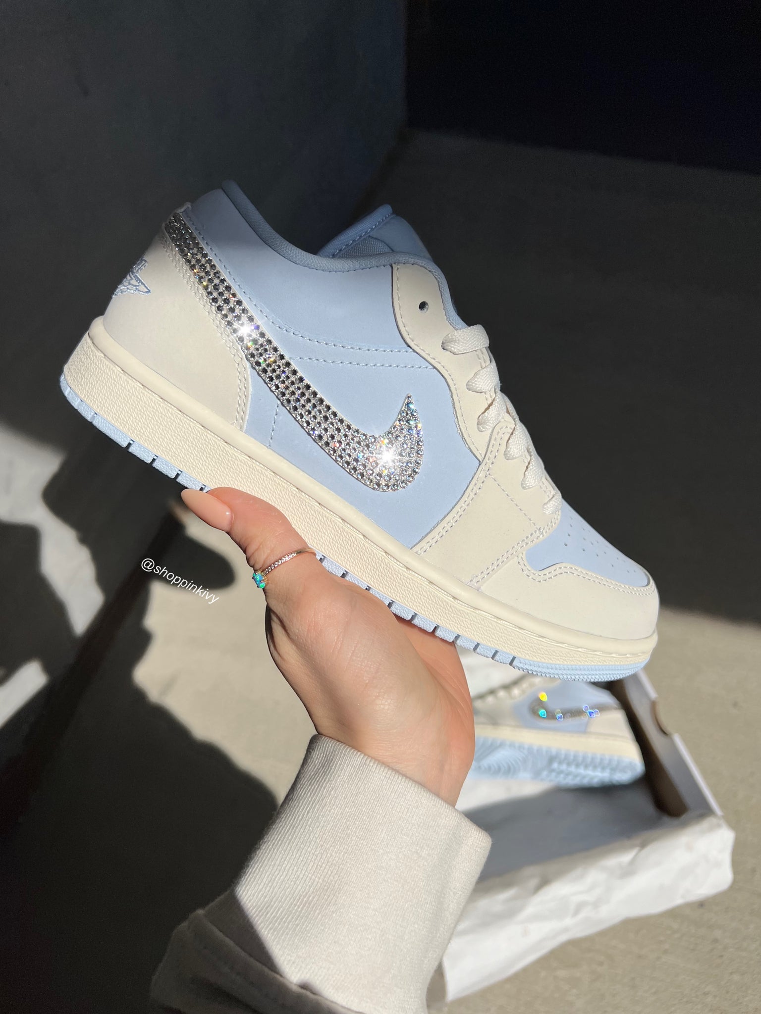 Spring 2025 Baby Blue Swarovski Women’s Air Jordan Retro 1 Low Shoes