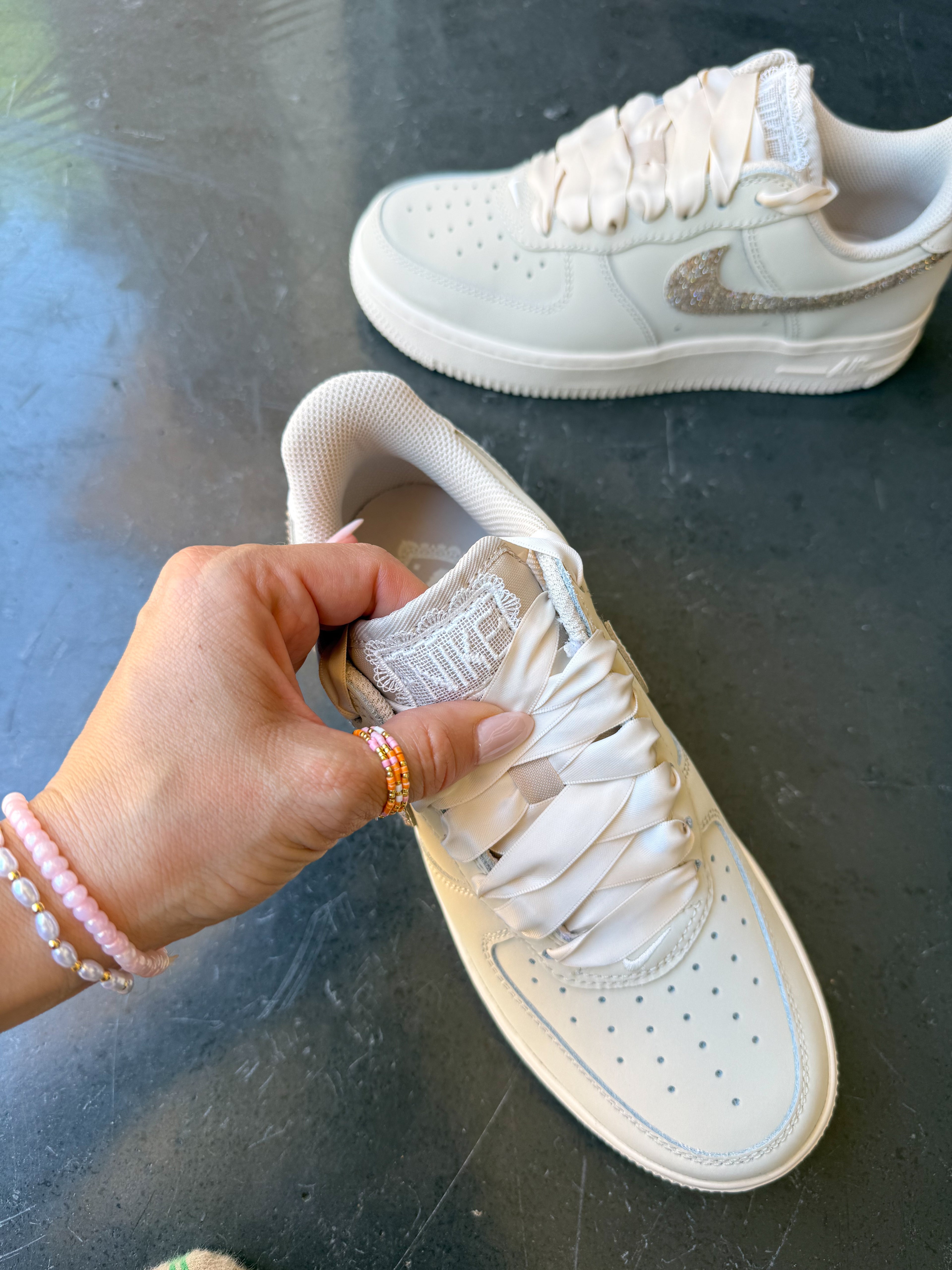 SIZE 7 Vintage Lace Swarovski Nike Air Force 1