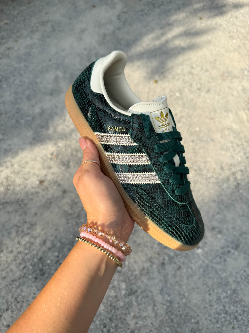 SIZE 7 Green Snakeprint Swarovski Adidas Original Samba OG