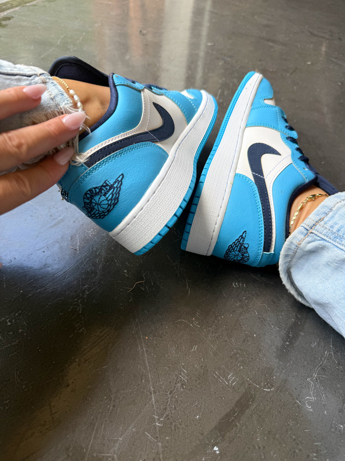 Blue Navy Swarovski Women’s Air Jordan 1 Low Shoes
