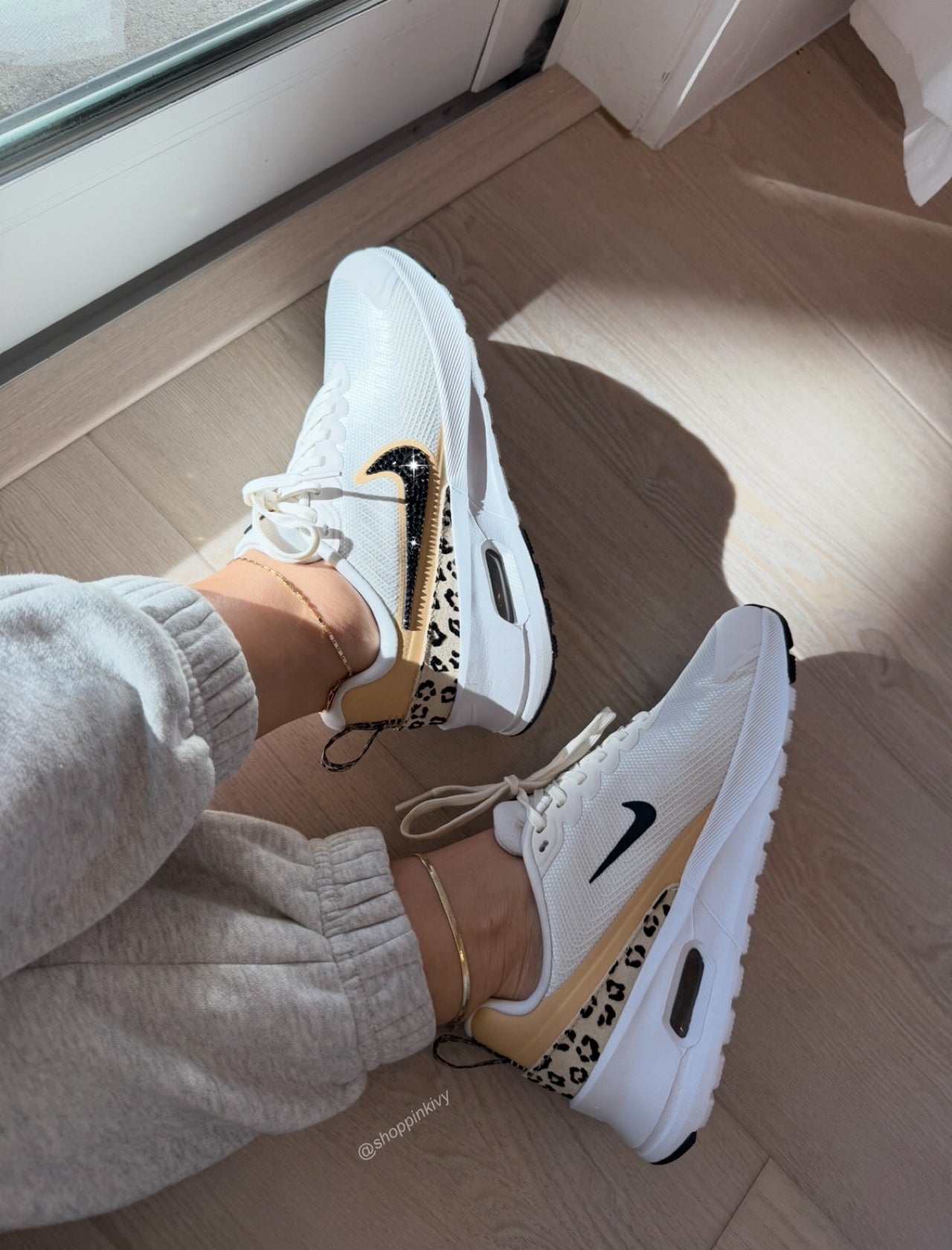 White Gold Leopard Animal Print Swarovski Womens Nike Air Max