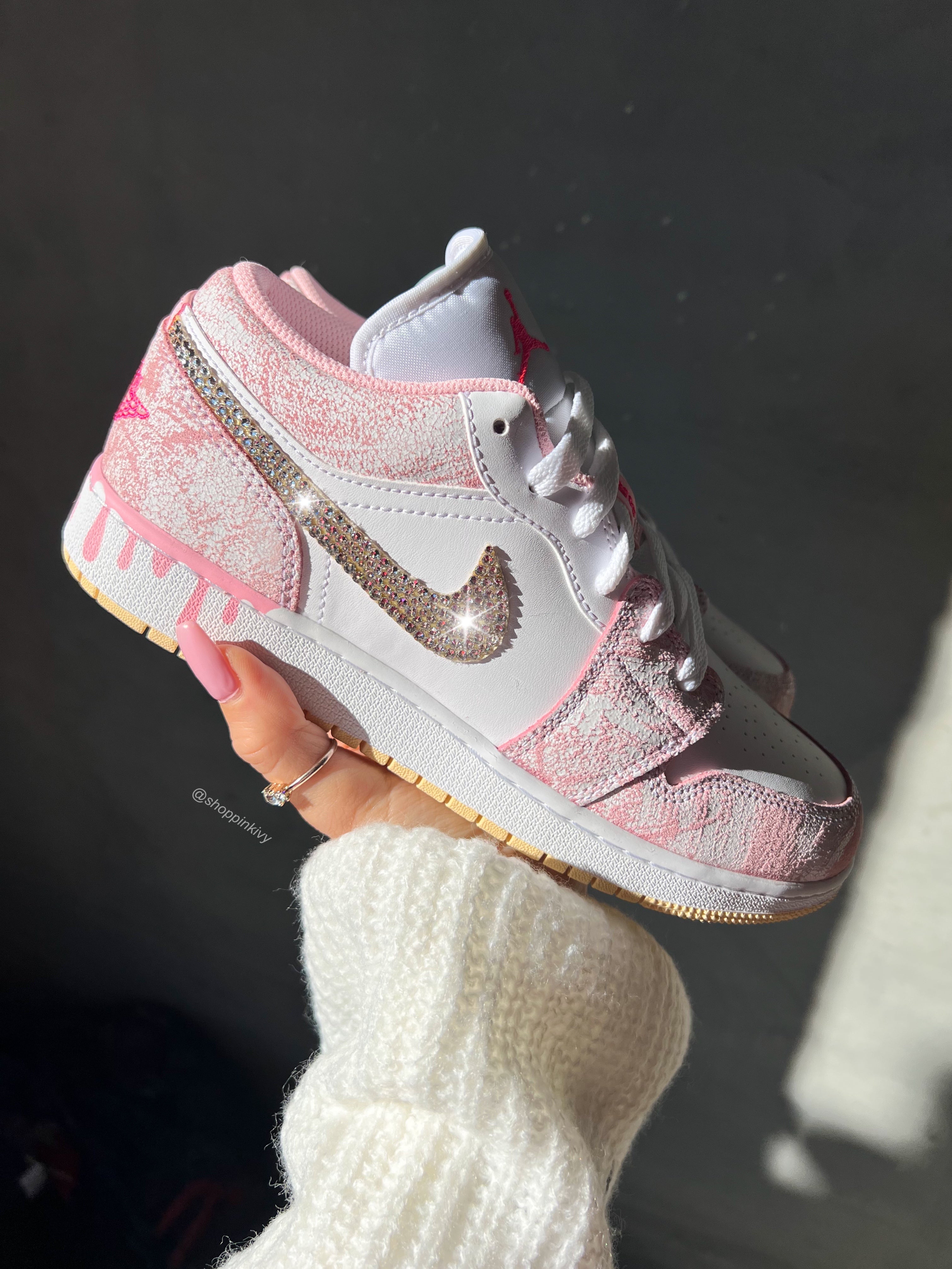 Ice Cream Paint Swarovski Women's Air Jordan 1 Low Shoes – Pink Ivy