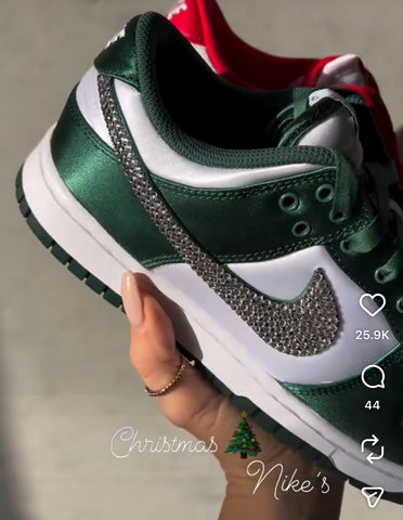 Rare Green Satin Swarovski Womens Nike Dunk Shoes Christmas