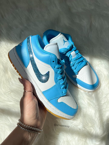 Bright Blue Swarovski Women’s Air Jordan Retro 1 Low Shoes