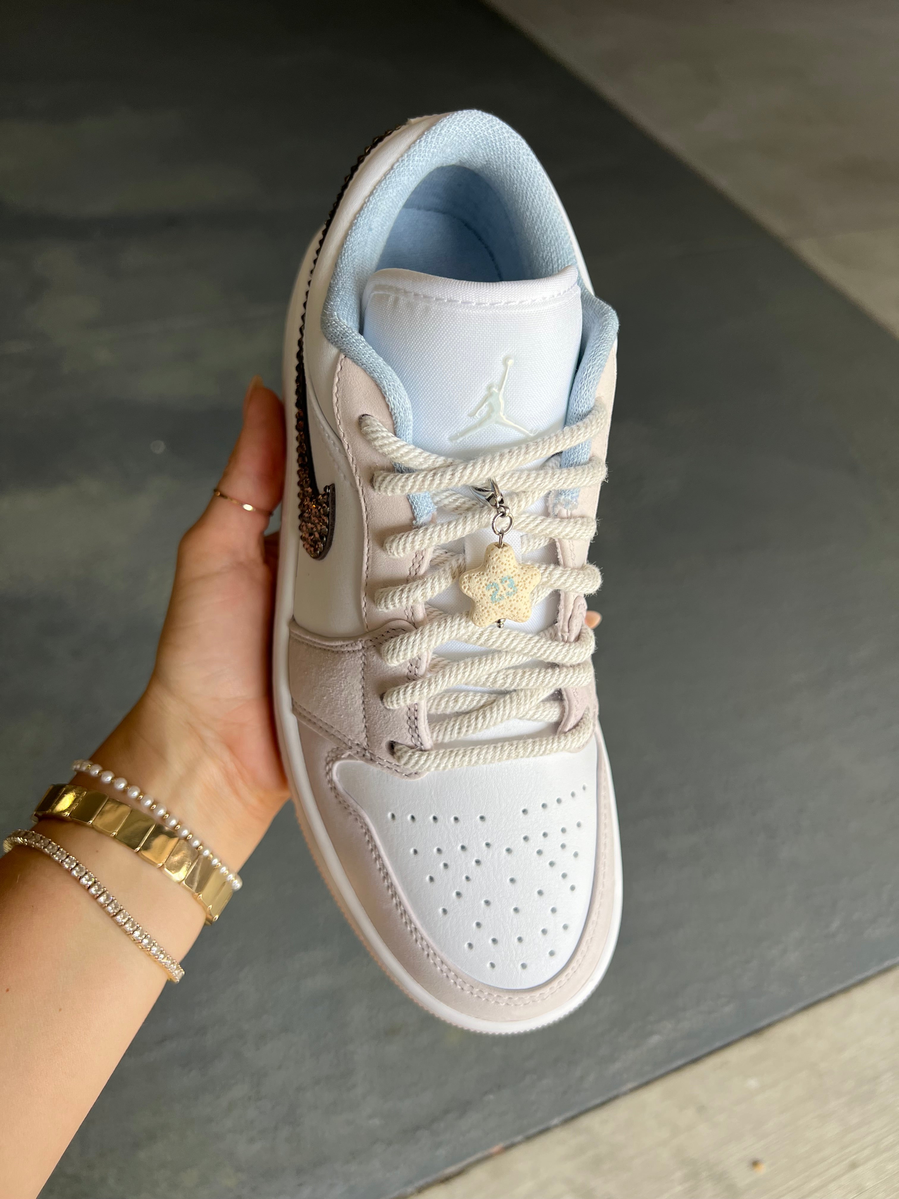 RARE Lace+Coral Beach Charm Swarovski Women’s Air Jordan 1 Low Shoes