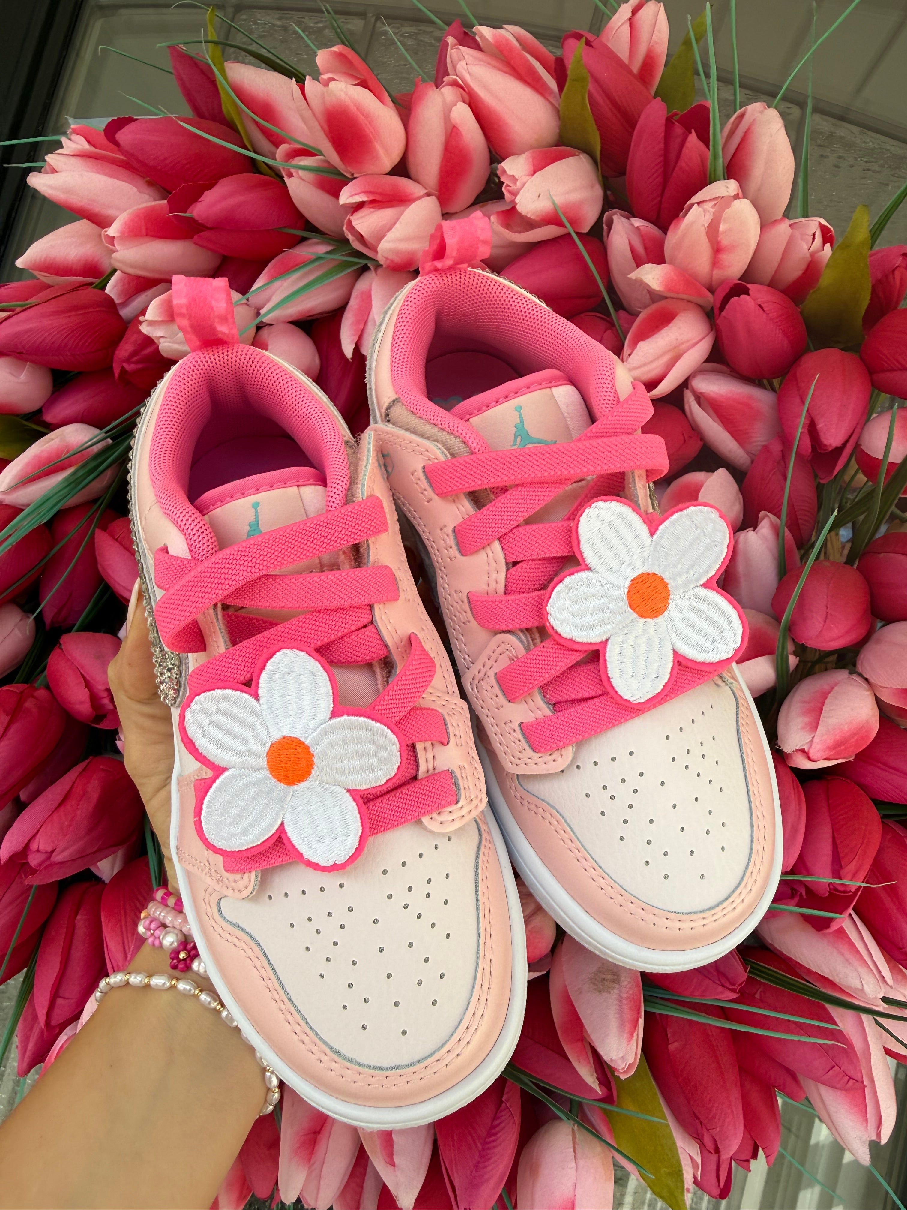 Pink Floral Swarovski Air Jordan 1 Low Shoes