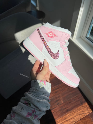 2025 Valentine’s Pink Swarovski Women’s Air Jordan 1 Mid Shoes