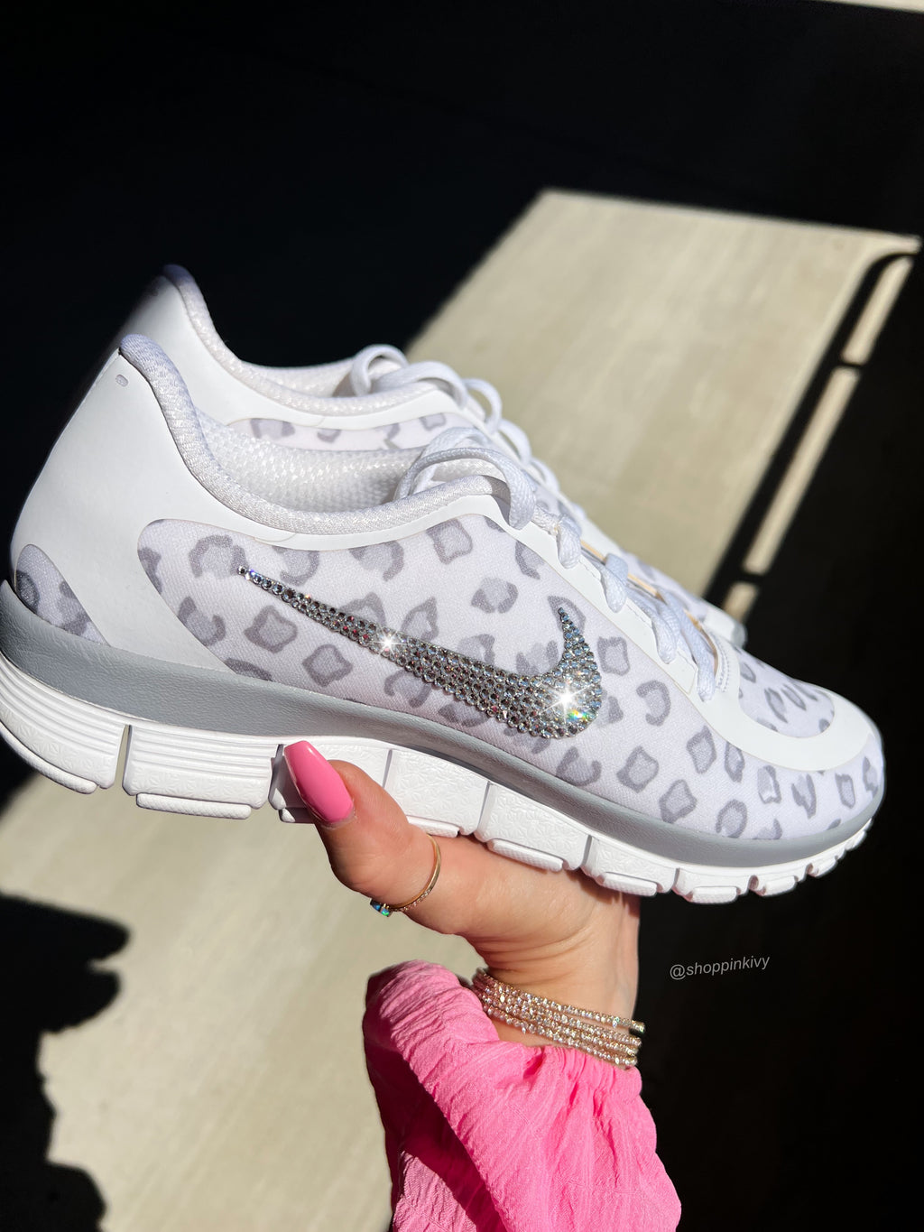 White Leopard Swarovski Womens Nike Shoes