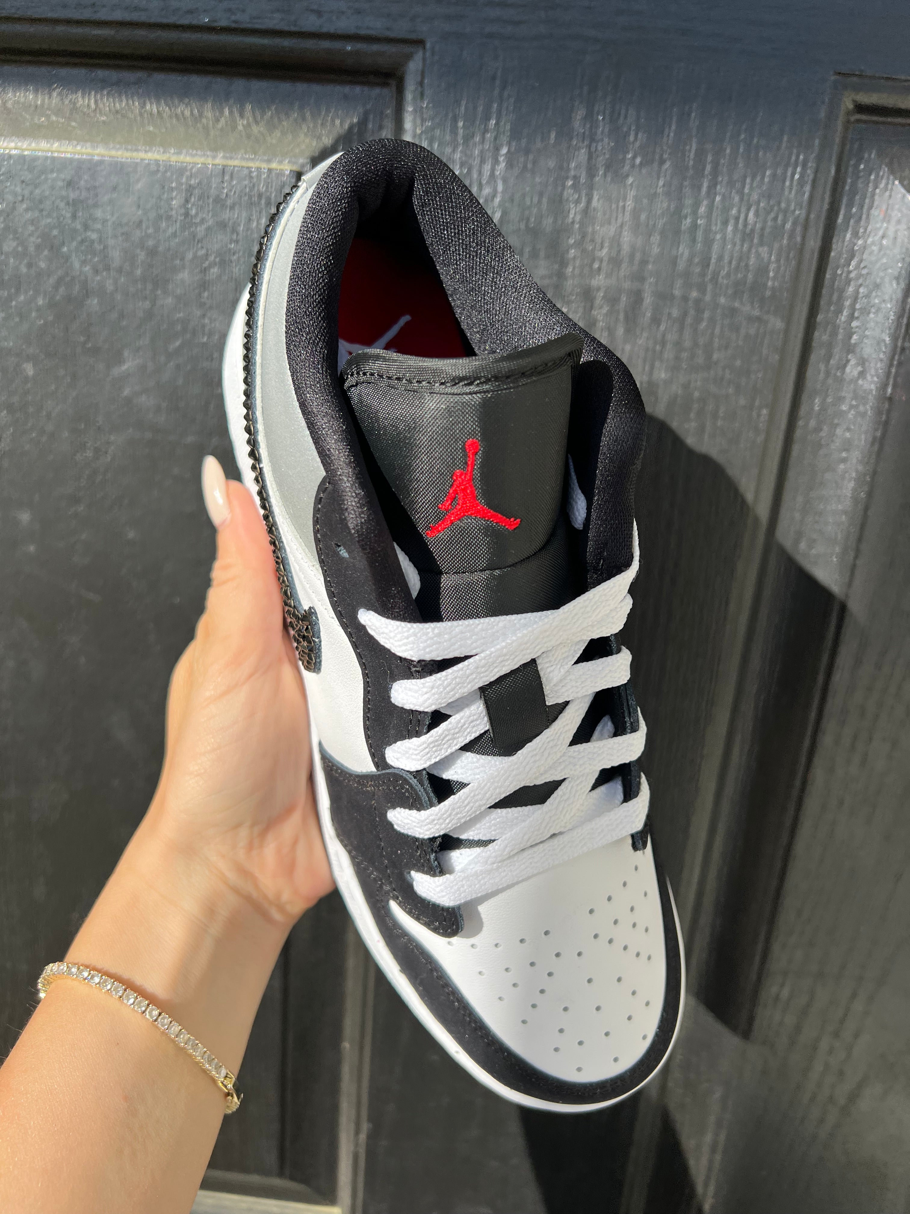 White Black Metallic Swarovski Women’s Air Jordan 1 Low Shoes