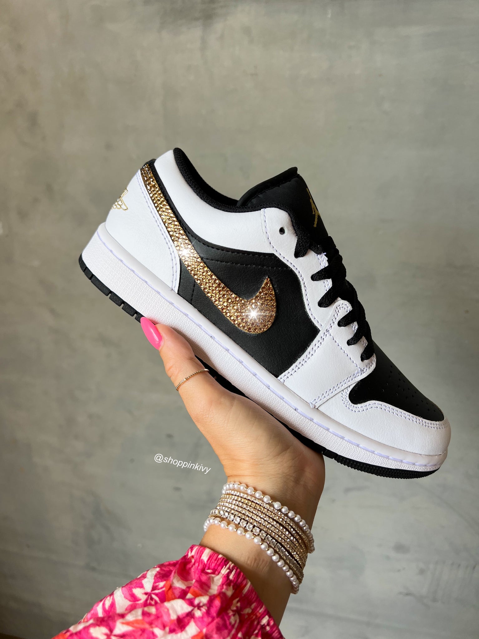 Black White Gold Swarovski Women’s Air Jordan 1 Low Shoes