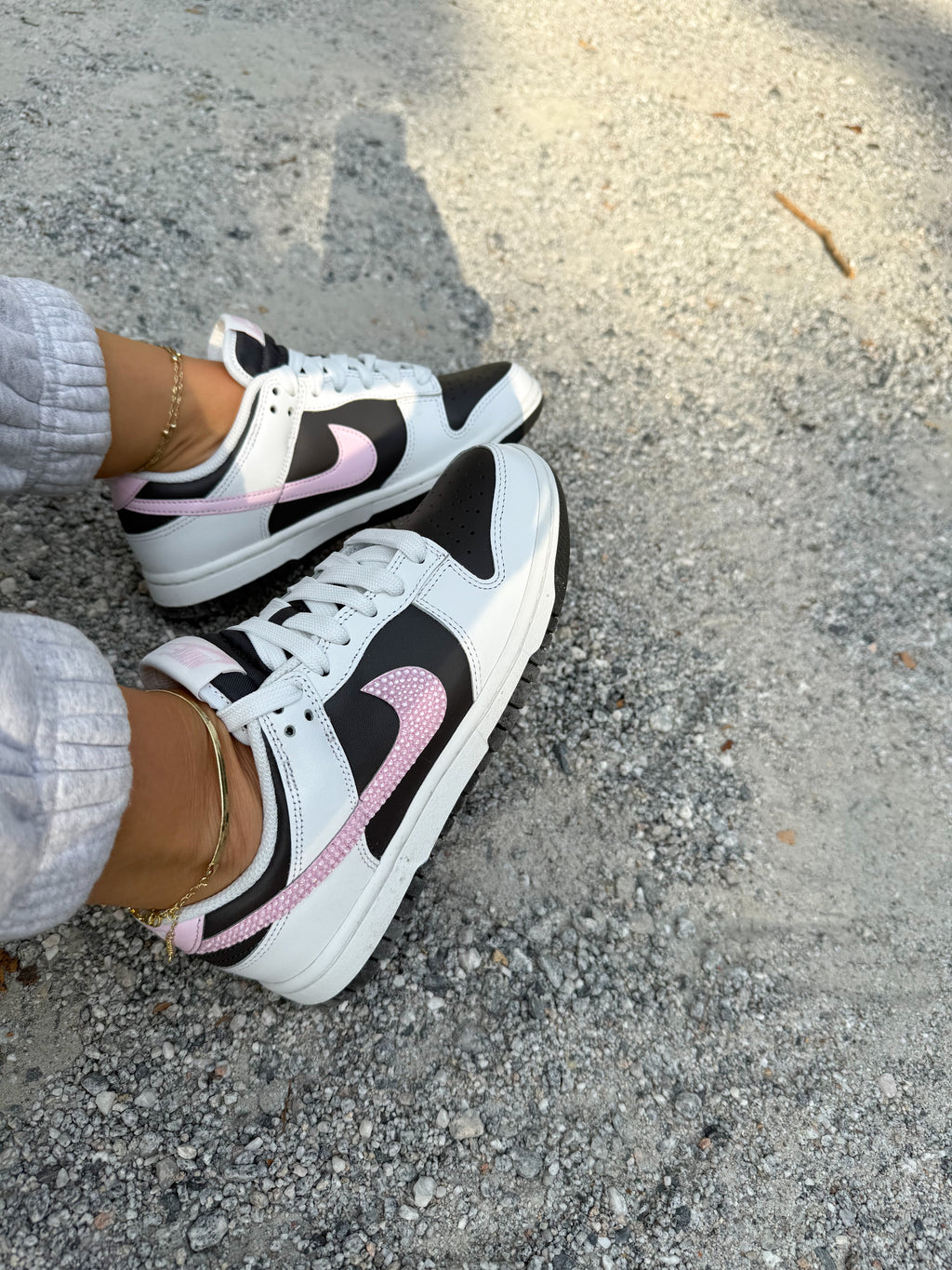 Black White Pink Swarovski Womens Nike Dunk Shoes
