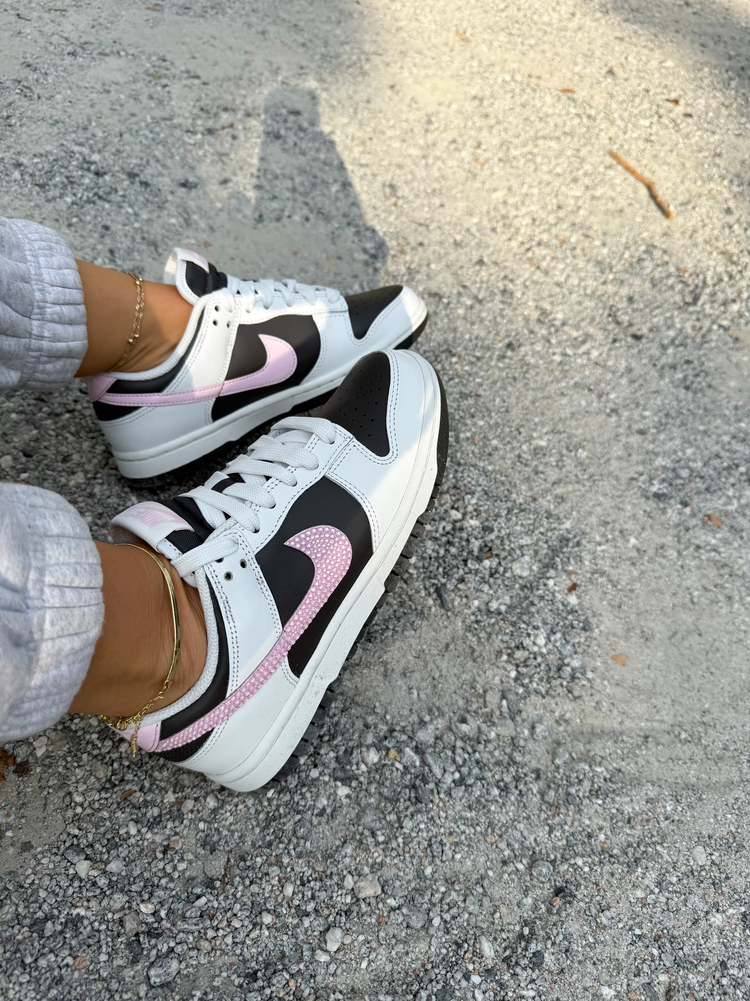 Black White Pink Swarovski Womens Nike Dunk Shoes