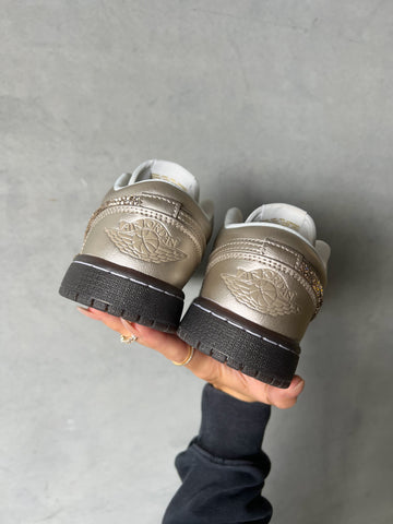 Fall ‘24 Champagne Gold Swarovski Women’s Air Jordan Retro 1 Low Shoes