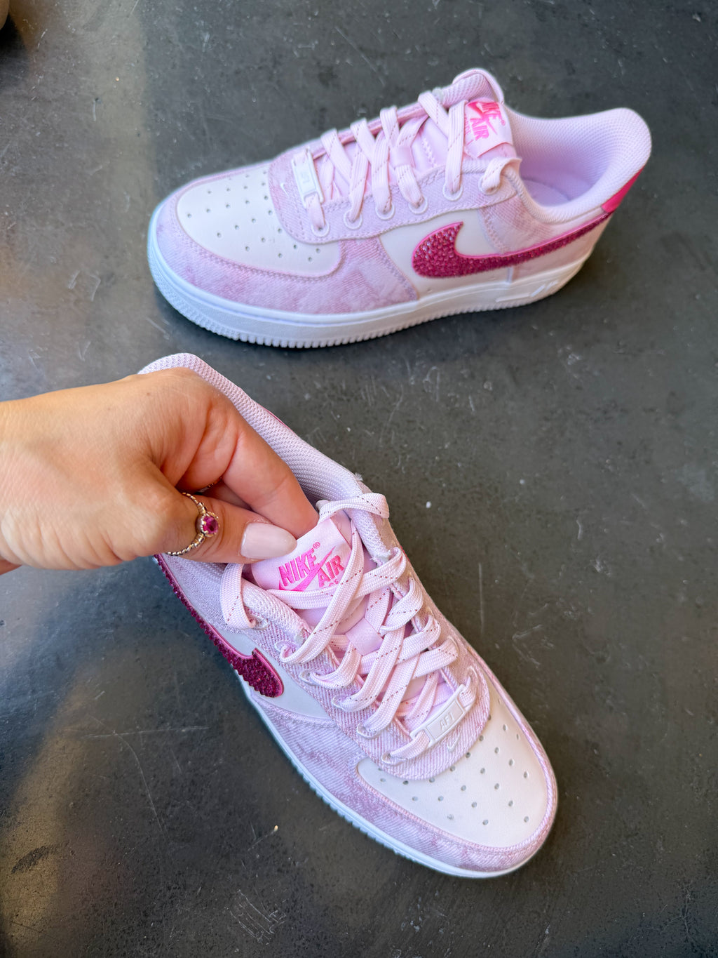 Pink Denim Swarovski Nike Air Force 1
