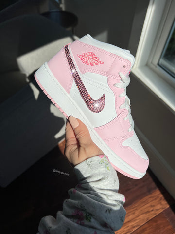 2025 Valentine’s Pink Swarovski Women’s Air Jordan 1 Mid Shoes