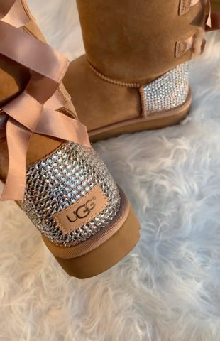 Chestnut Ugg Boots Double Bailey Bow with Swarovski Crystals