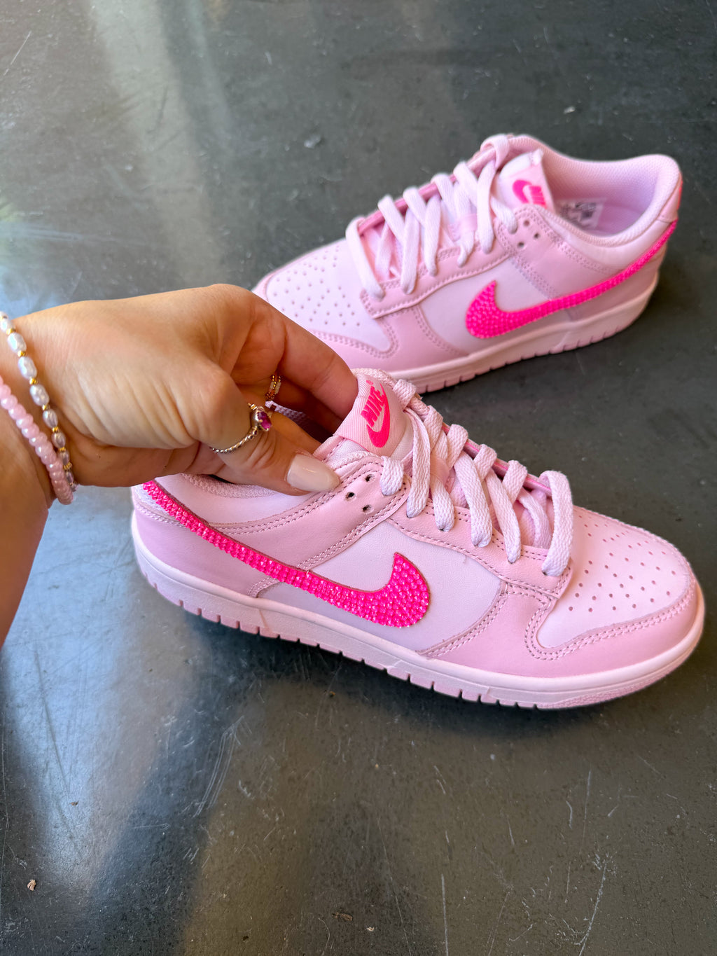 SIZE 7 Bubblegum Baby Pink Swarovski Womens Nike Dunk Shoes