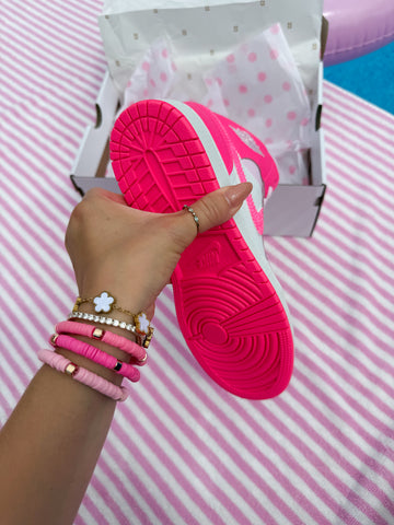 SIZE 7 Bubblegum Barbie Pink Denim Swarovski Women’s Air Jordan 1 Mid Shoes
