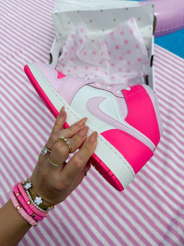 SIZE 7 Bubblegum Barbie Pink Denim Swarovski Women’s Air Jordan 1 Mid Shoes