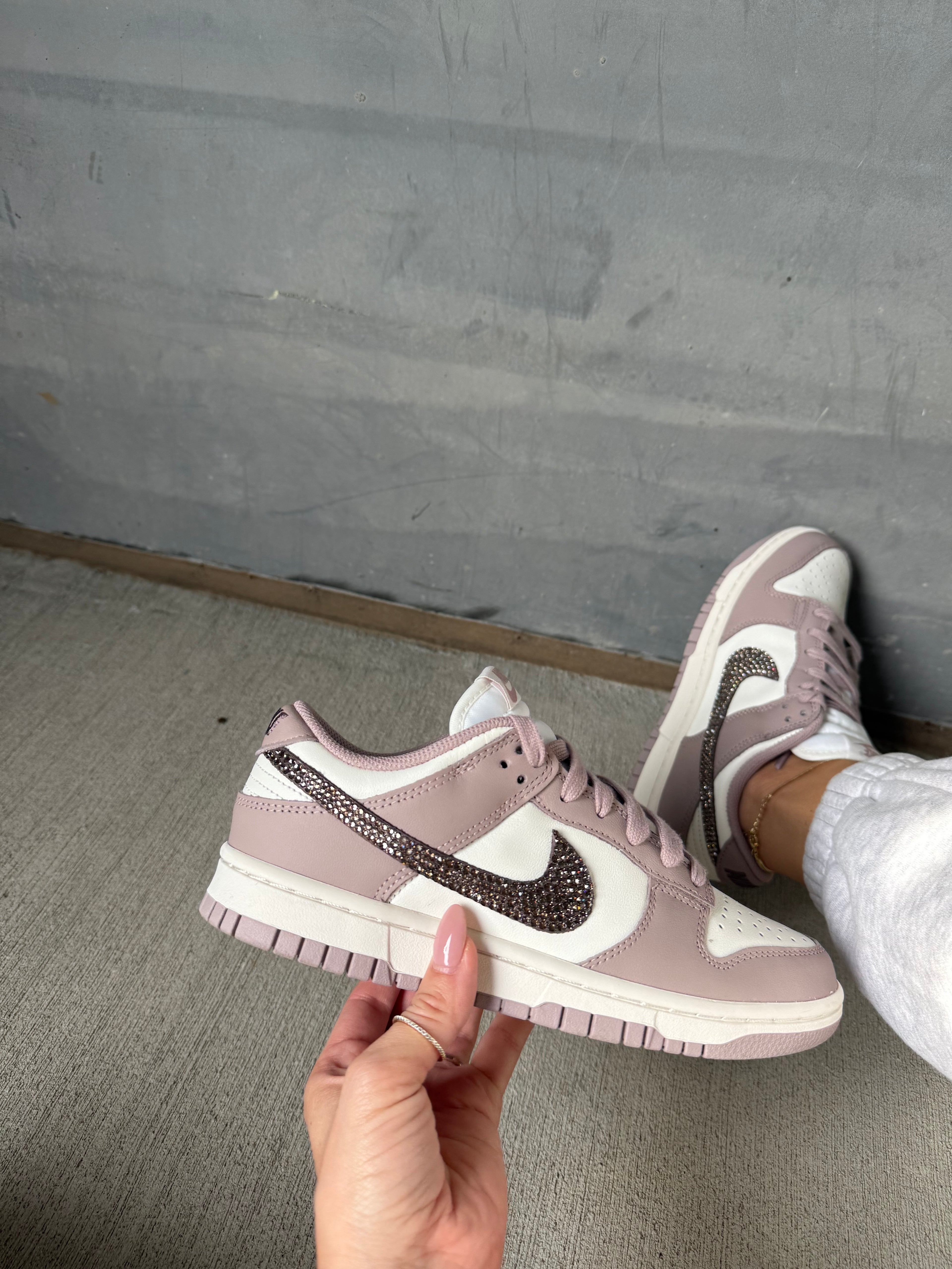 Cocoa Brown Swarovski Womens Nike Greige Dunk Shoes