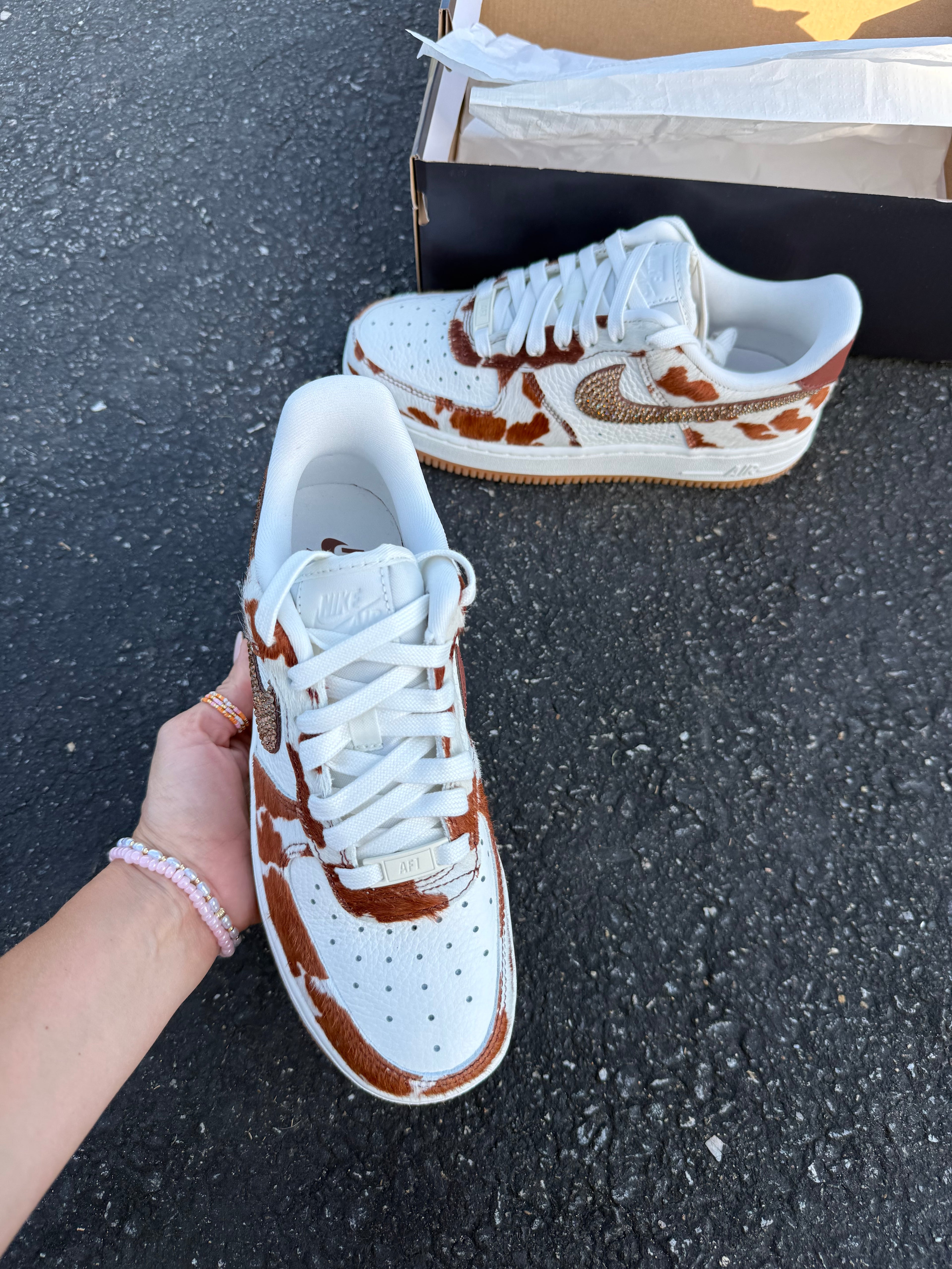 Cowgirl Cow Print Swarovski Womens Nike Air Force One