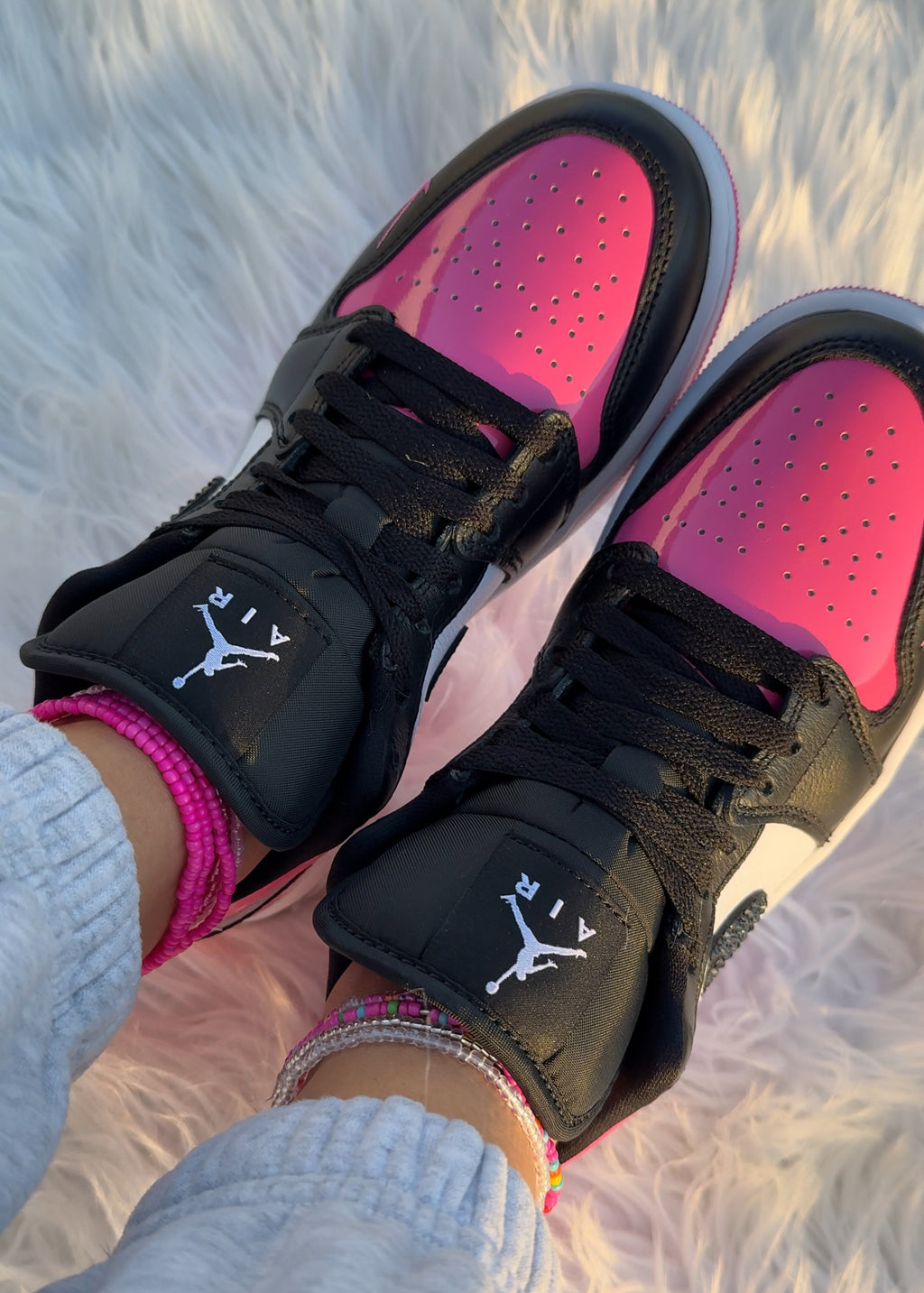 Bubblegum Pink Swarovski Women’s Air Jordan Retro 1 Low Shoes