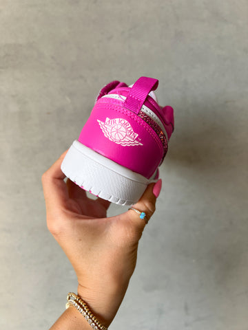 Hot Pink Baby Toddler Pre-School Swarovski Jordan 1 Low