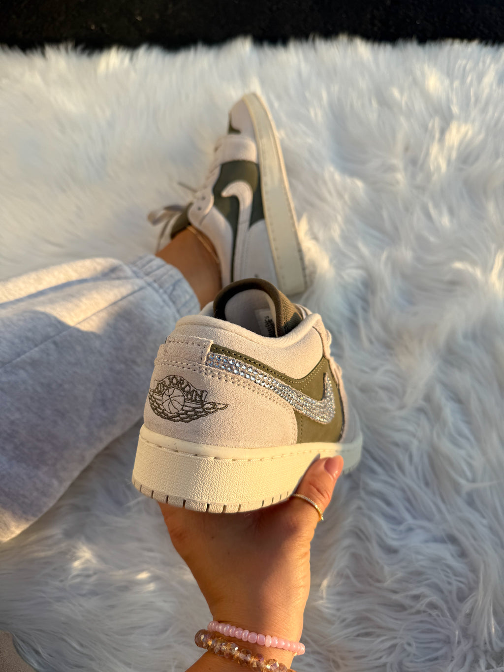 Army Green Swarovski Women’s Air Jordan 1 Low Shoes