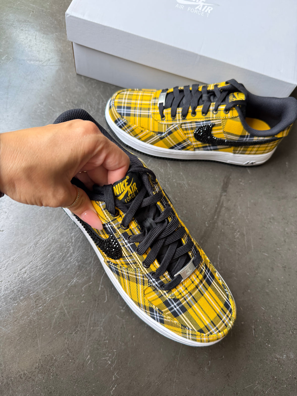 Clueless Yellow Plaid Swarovski Nike Air Force 1