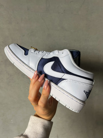 New Navy Satin Gold Swarovski Women’s Air Jordan Retro 1 Low Shoes