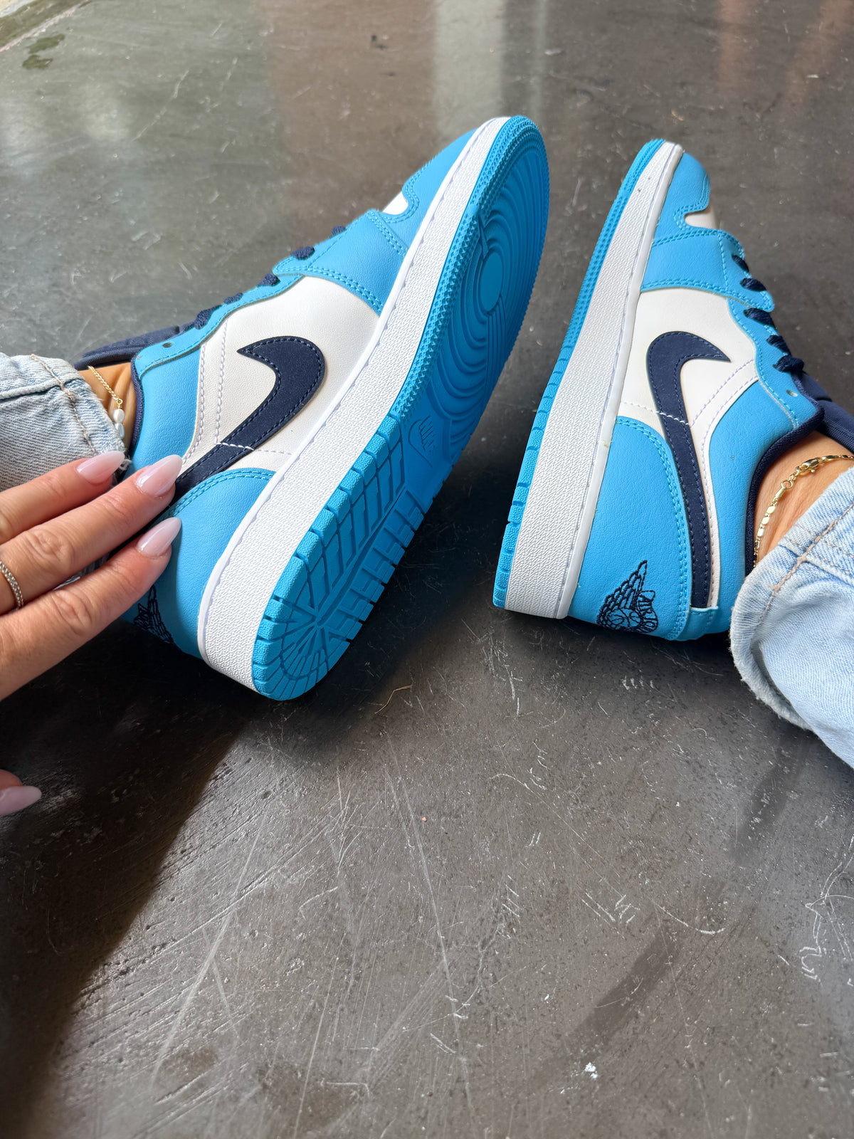 Blue Navy Swarovski Women’s Air Jordan 1 Low Shoes