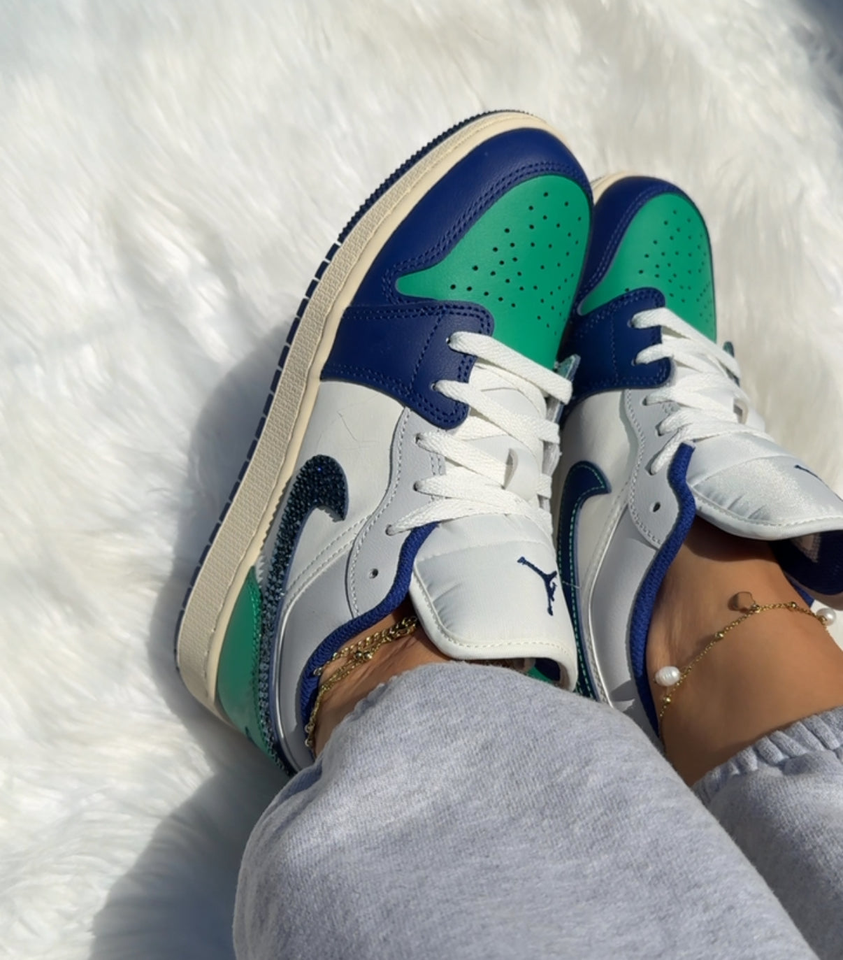 NEW Blue & Green Swarovski Women’s Air Jordan 1 Low Shoes