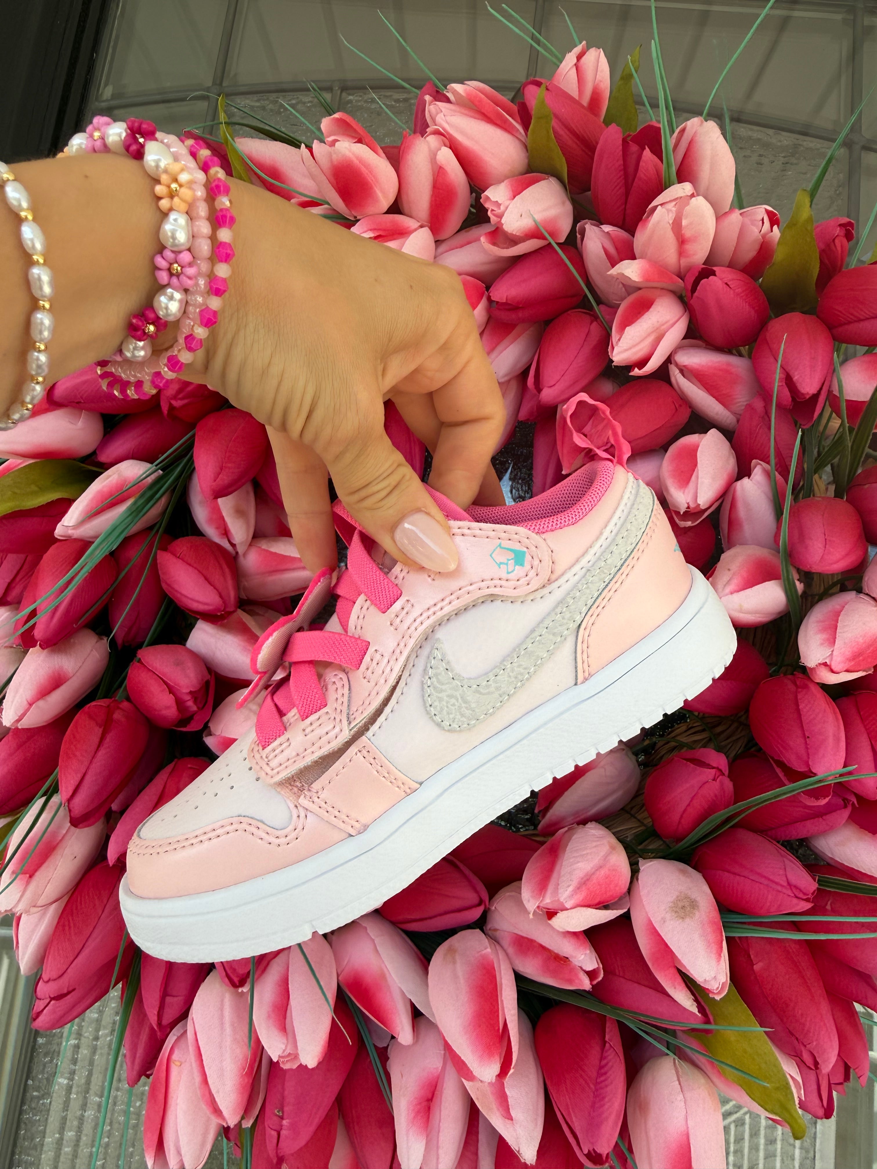 Pink Floral Swarovski Air Jordan 1 Low Shoes