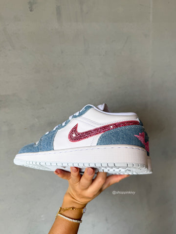 Barbie Pink Denim Swarovski Women’s Air Jordan 1 Low Shoes