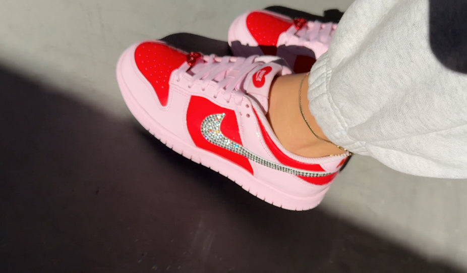Pink Red Shimmer Swarovski Womens Nike Dunk Shoes