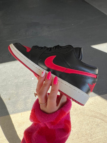 Black Red Swarovski Women’s Air Jordan Retro 1 Low Shoes