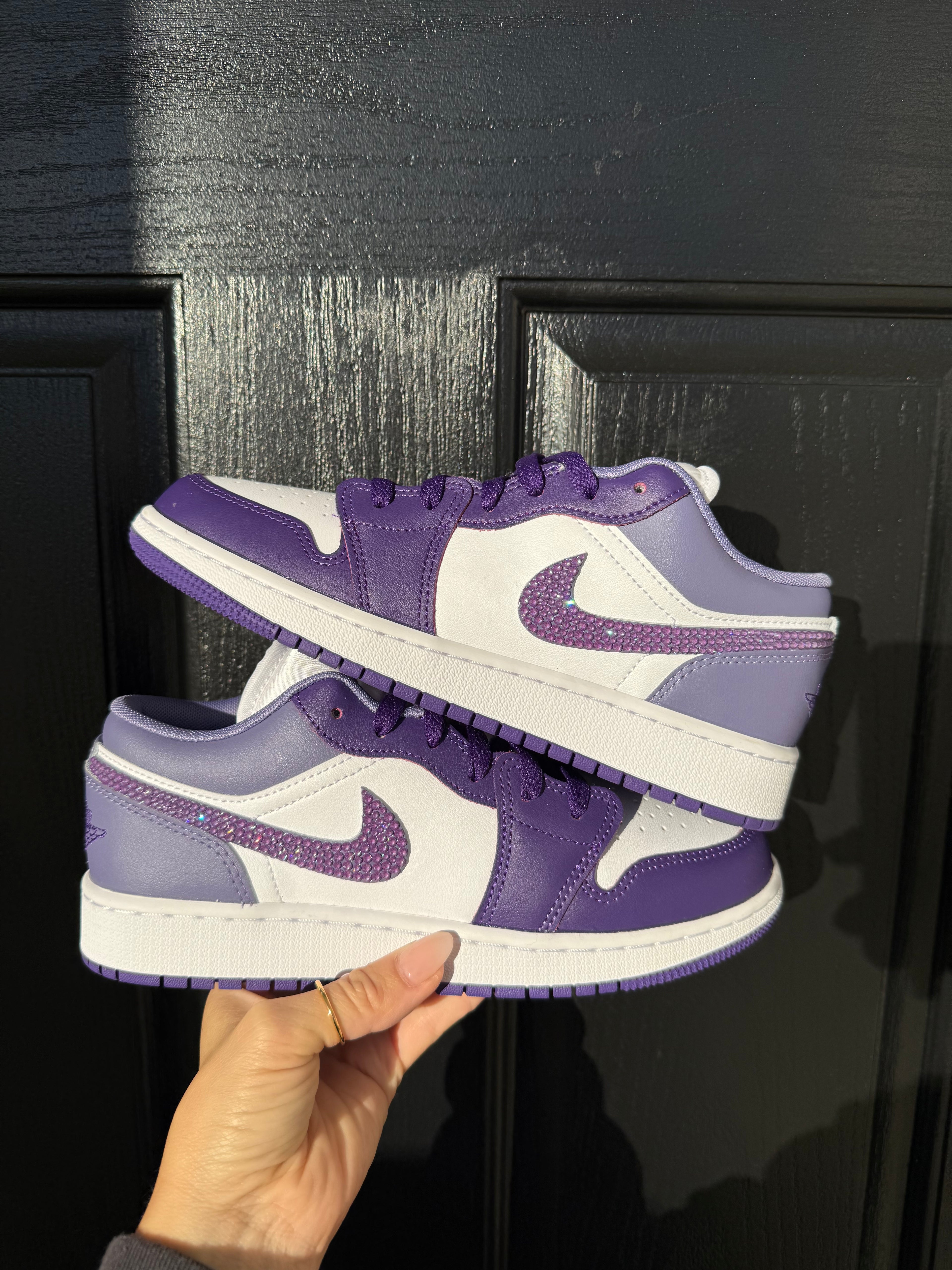 Purple Swarovski Women’s Air Jordan 1 Low Shoes