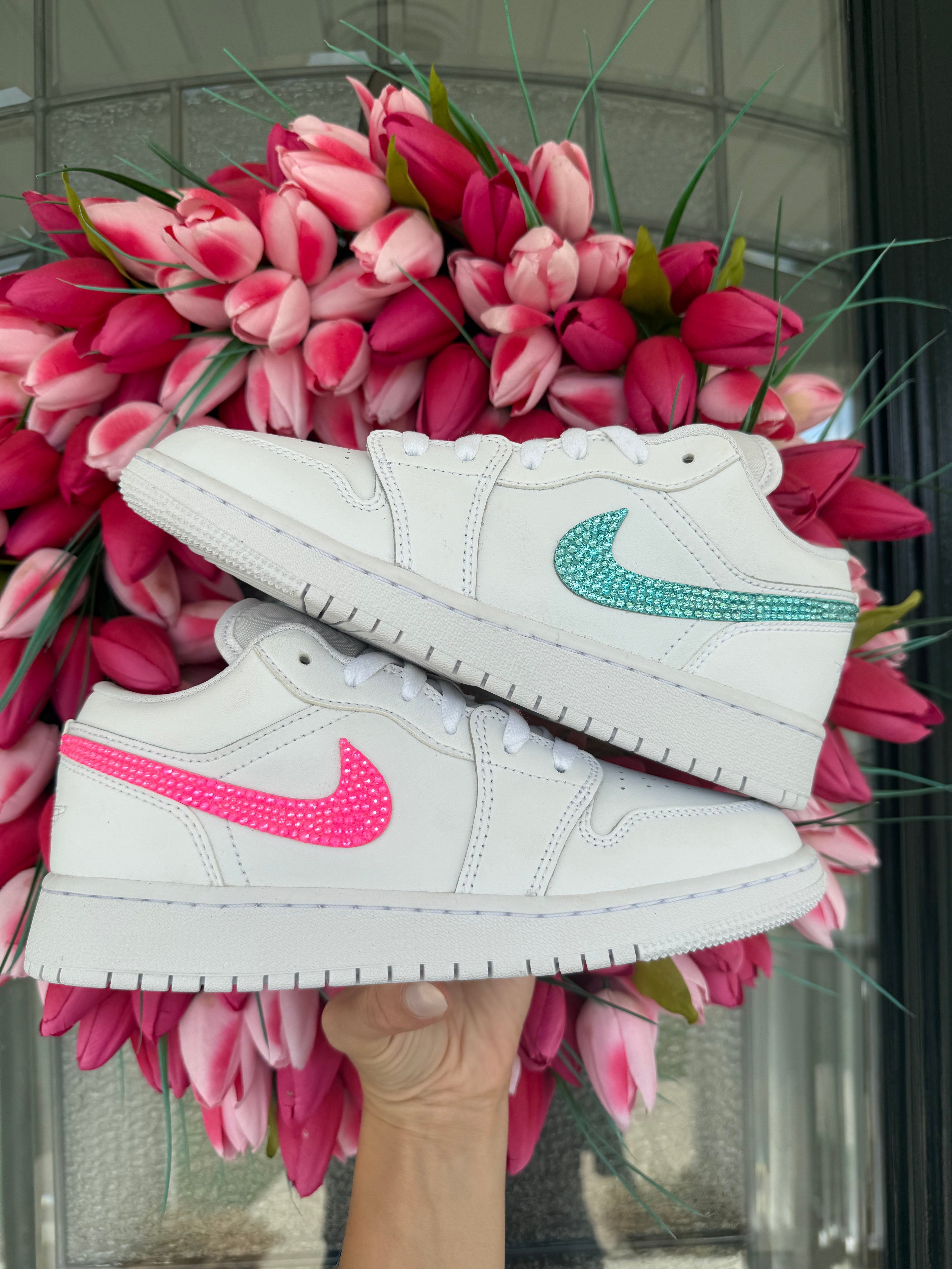 RARE SIZE 6.5 White/Multi Color Swarovski Women’s Air Jordan 1 Low Shoes