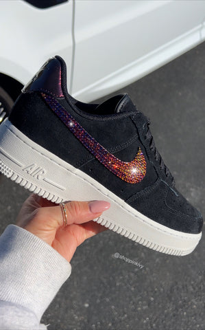 Fall Iridescent Black Suede Swarovski Womens Nike Air Force One