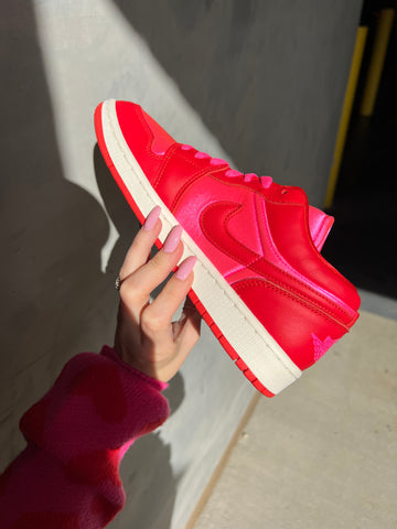 Red Pink Satin Swarovski Women’s Air Jordan 1 Low Shoes