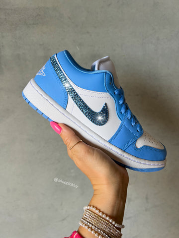 Blue Swarovski Women’s Air Jordan 1 Low Shoes