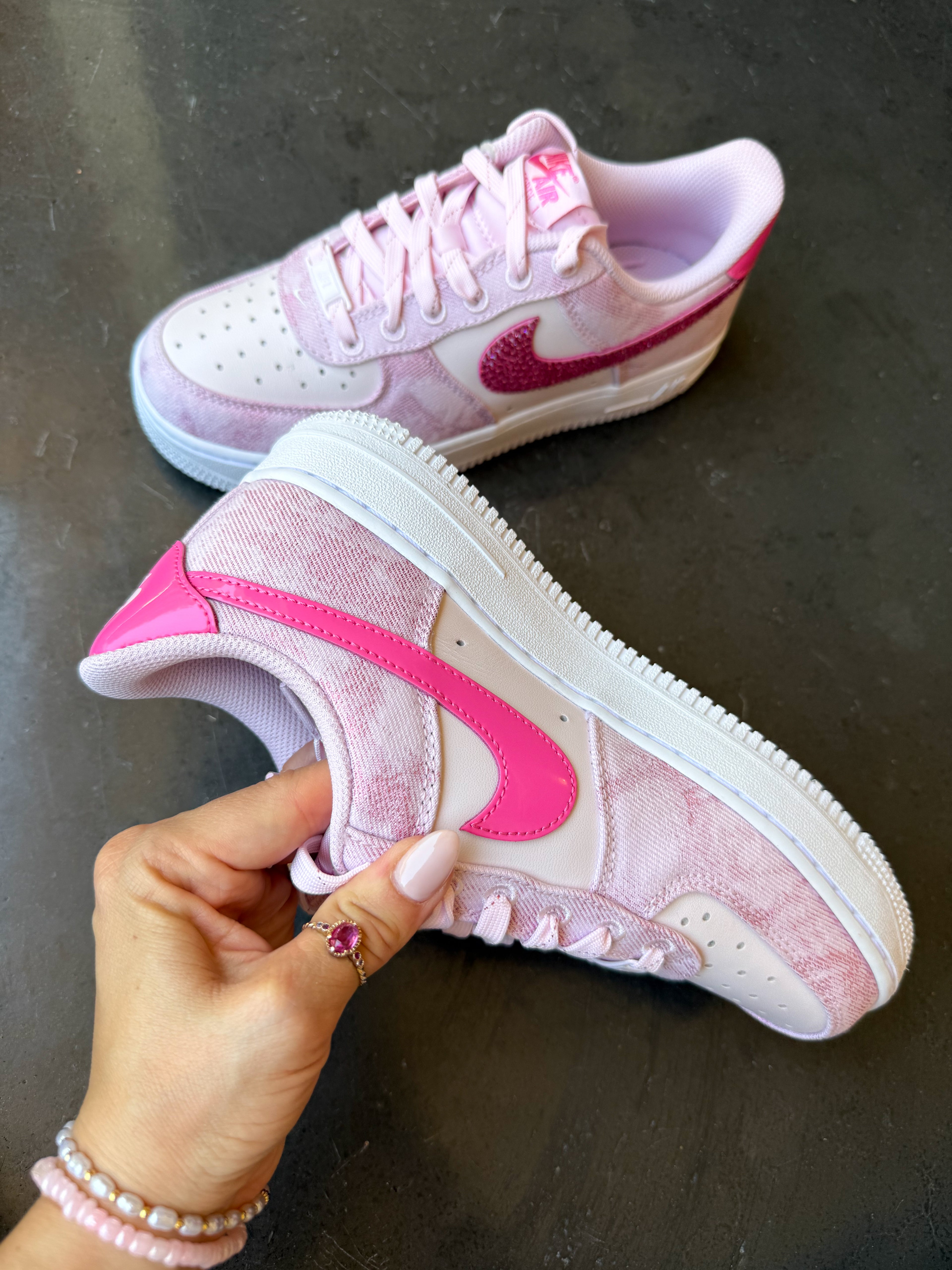 Pink Denim Swarovski Nike Air Force 1
