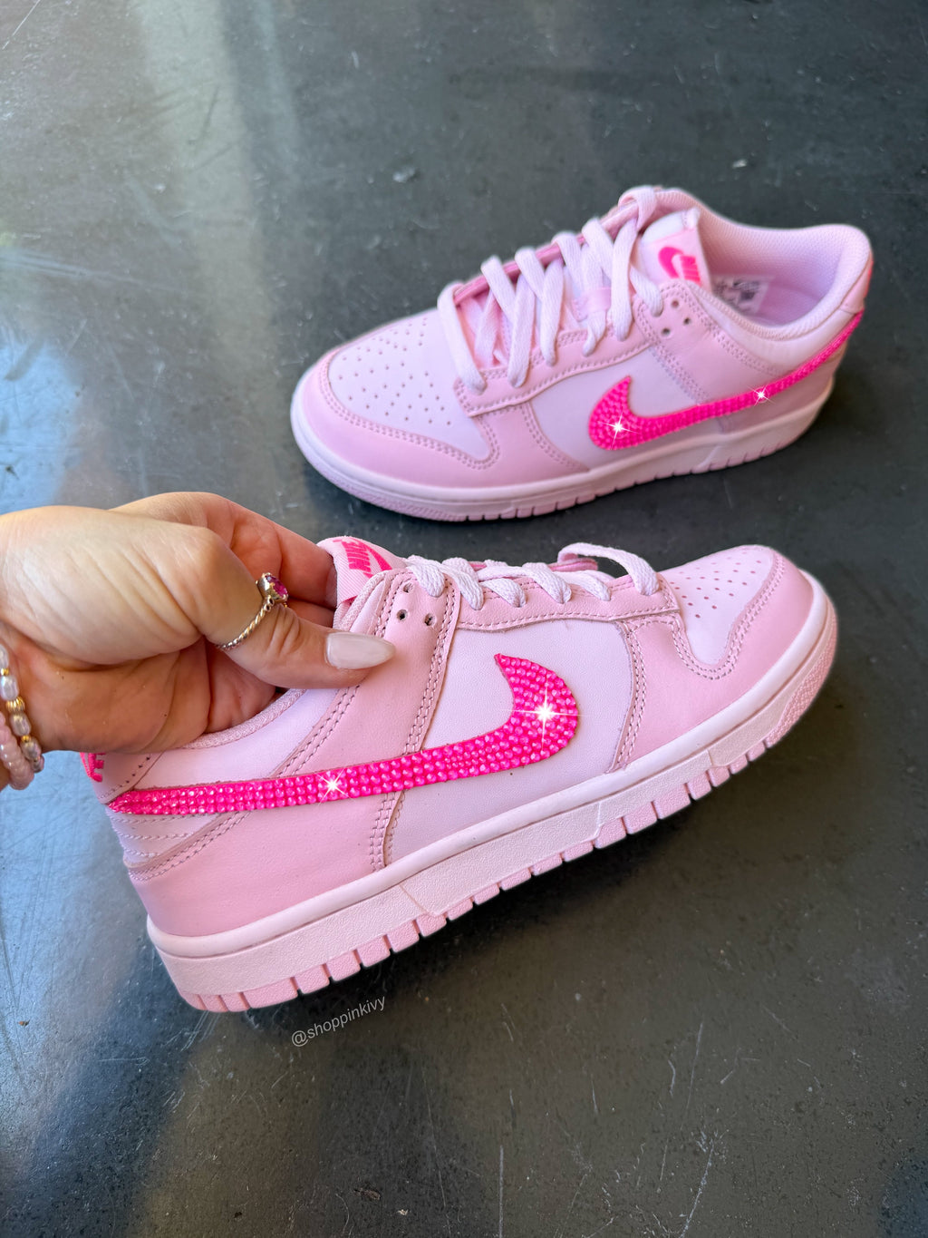 SIZE 7 Bubblegum Baby Pink Swarovski Womens Nike Dunk Shoes