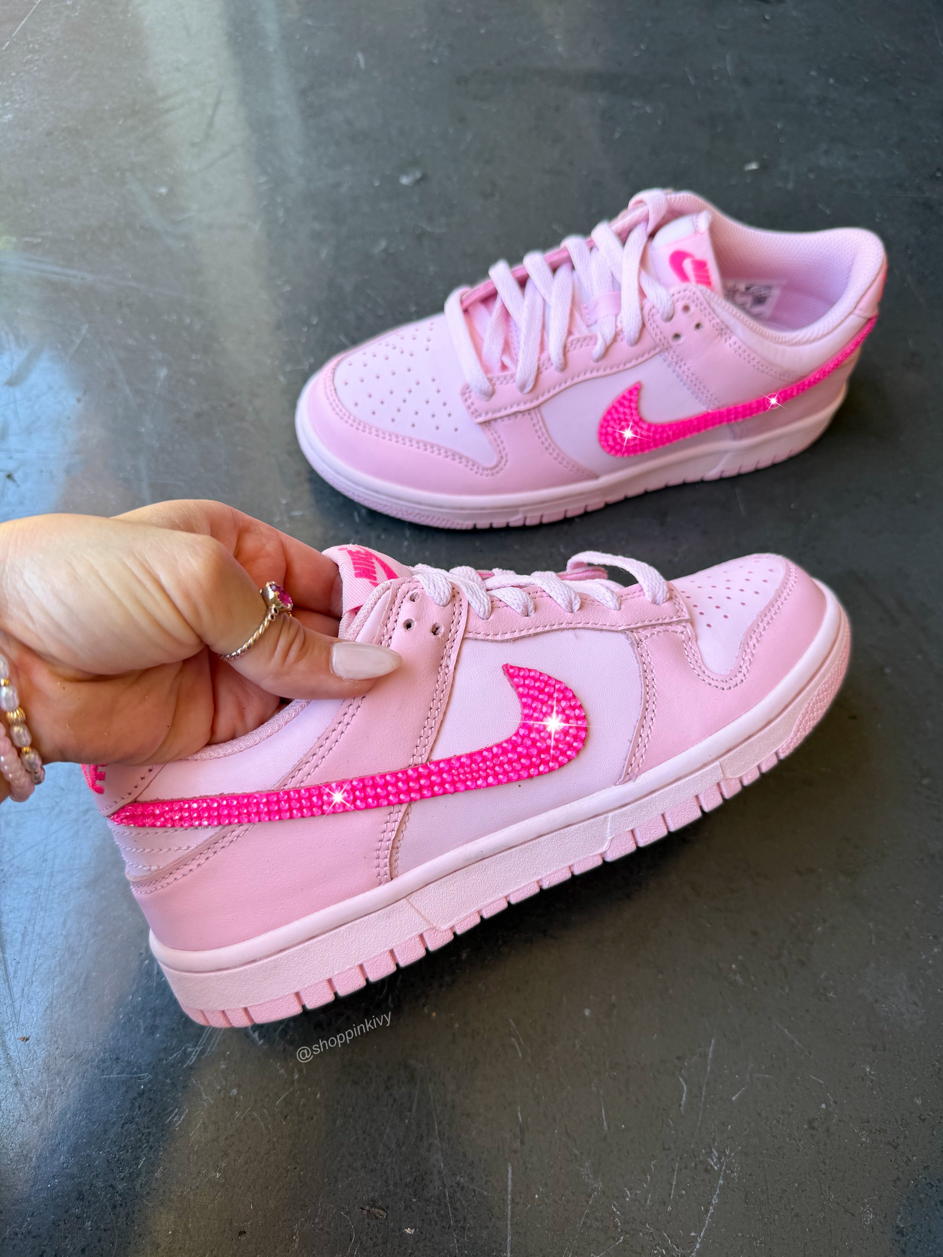 SIZE 7 Bubblegum Baby Pink Swarovski Womens Nike Dunk Shoes