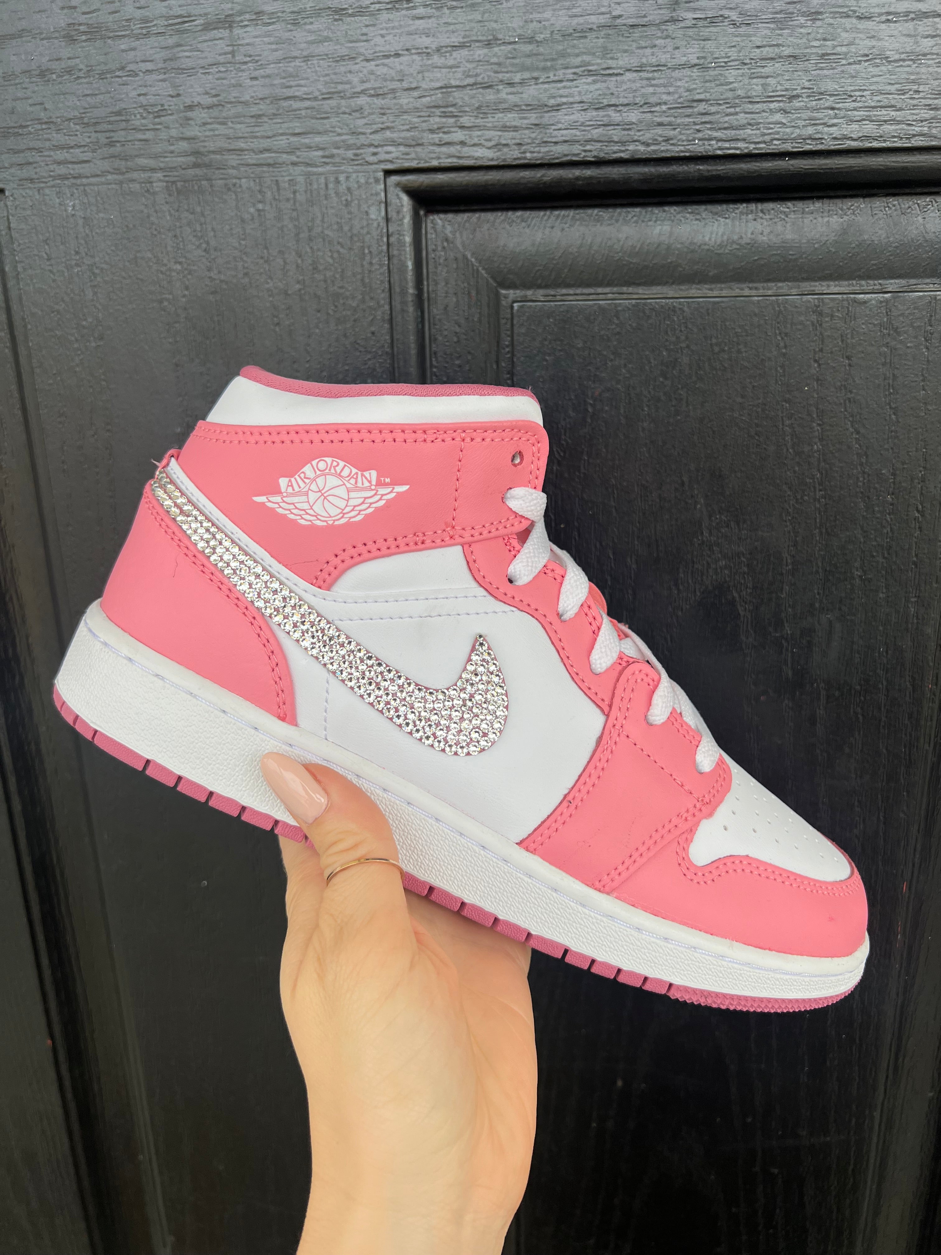SIZE 7.5 Pink Swarovski Women’s Air Jordan 1 Mid Shoes